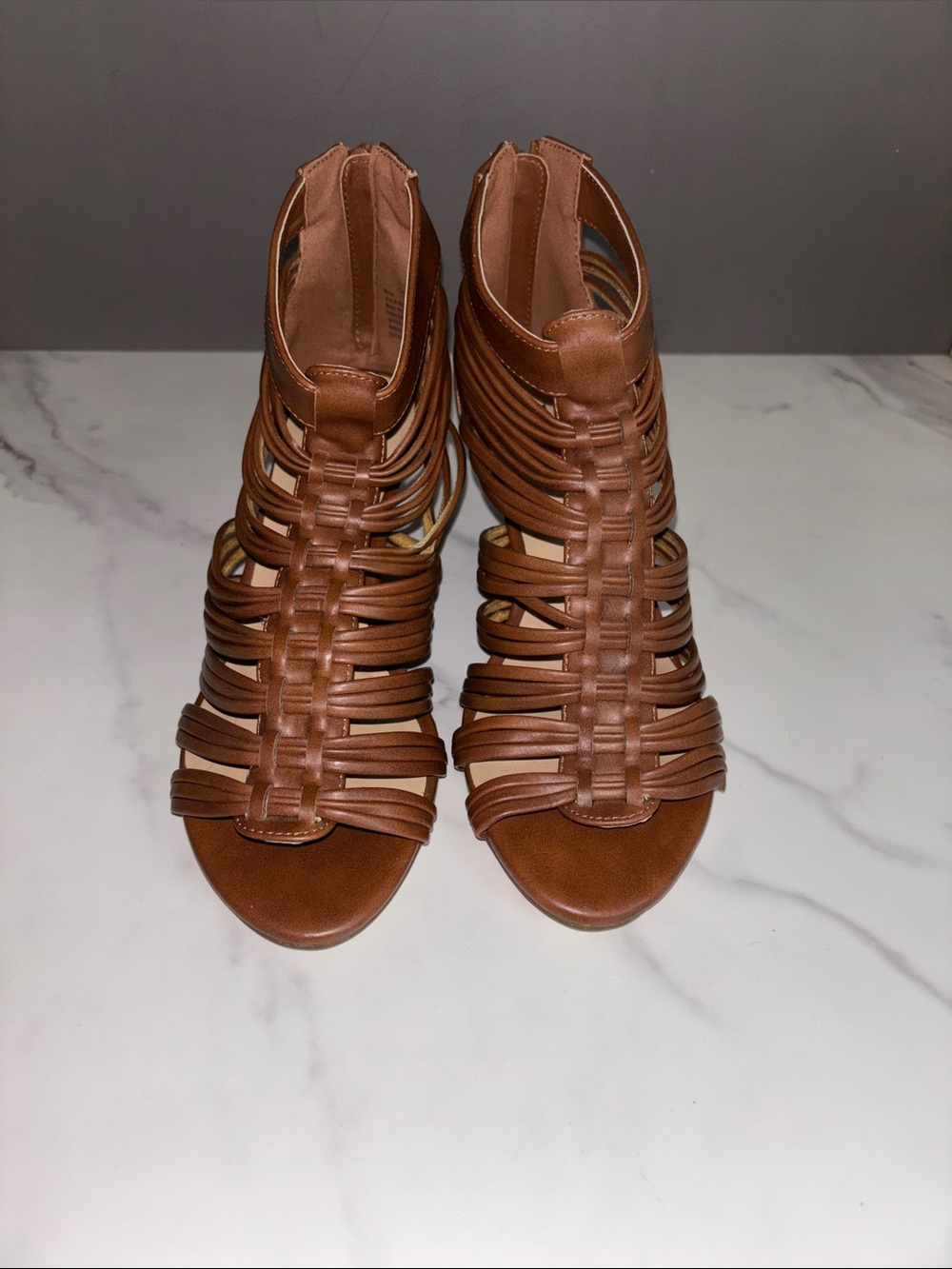 JustFab Brown Strappy Cage Heeled Sandals